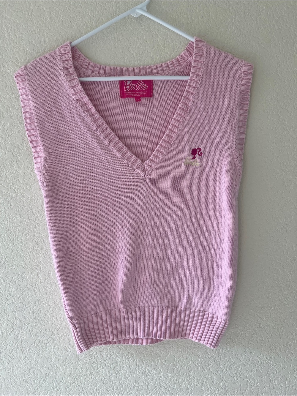 Barbie Pastel Pink V-Neck Knit Sweater Vest, size LL
